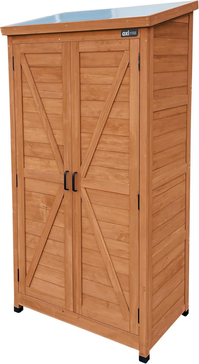 Armadio AXI Hugo da Giardino in exteriore degli Attrezzi con 3 Ripiani fissi 85 52 174 cm x x Legno Marrone