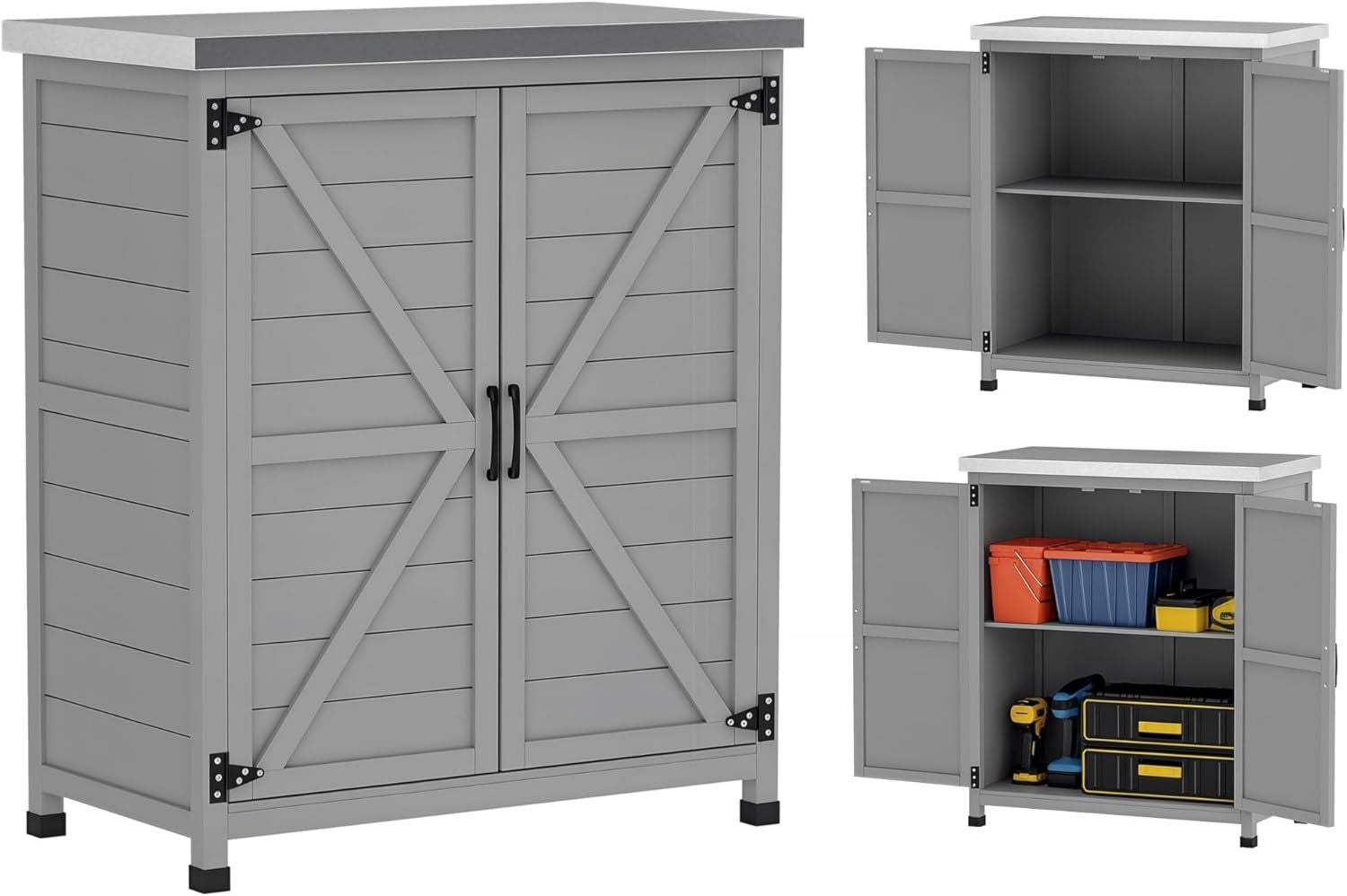 Armadio Outsunny da Esterno in Acciaio Zincato da Giardino in di Abete con Ripiano Interno cm Banco da Lavoro Superiore 79 x 43 x 92 Grigio Legno per Cortile e Balcone