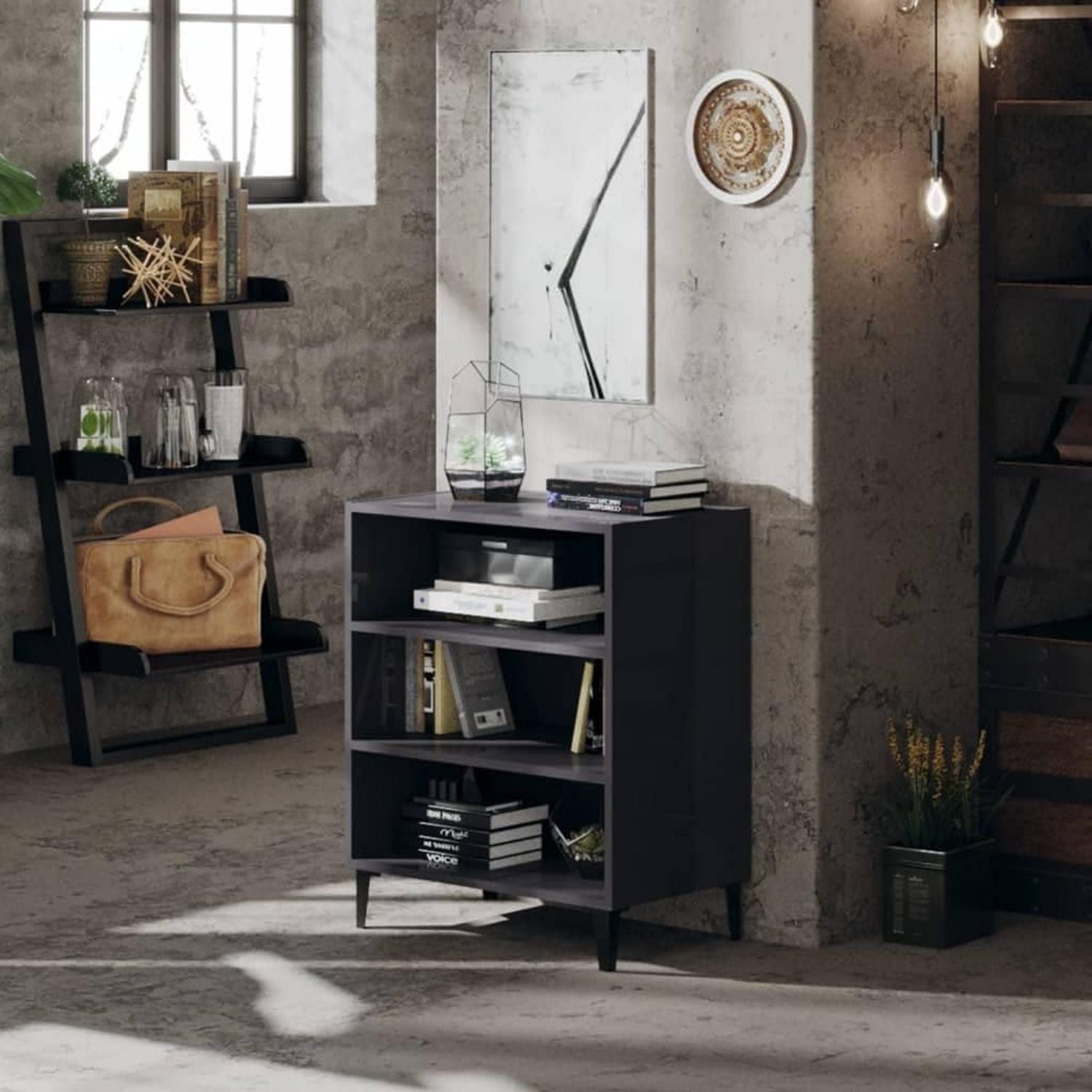 Credenza Home Giardino Lucido cm Ingegnerizzato 57 x 35 x 70 Grigio Legno
