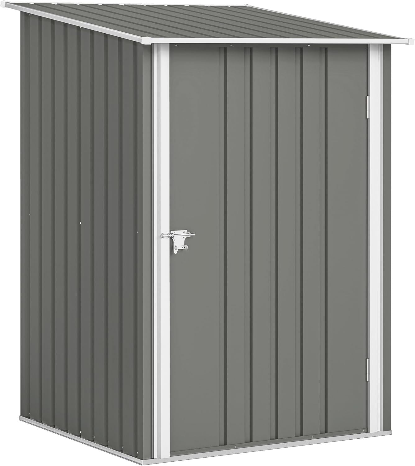 Armadio Outsunny Casetta da Giardino 0.92m² Acciaio Zincato Capanno Porta Attrezzi Tetto Inclinato Porta Battente Bloccabili da Esterno 100 x 104 x 160cm Grigio